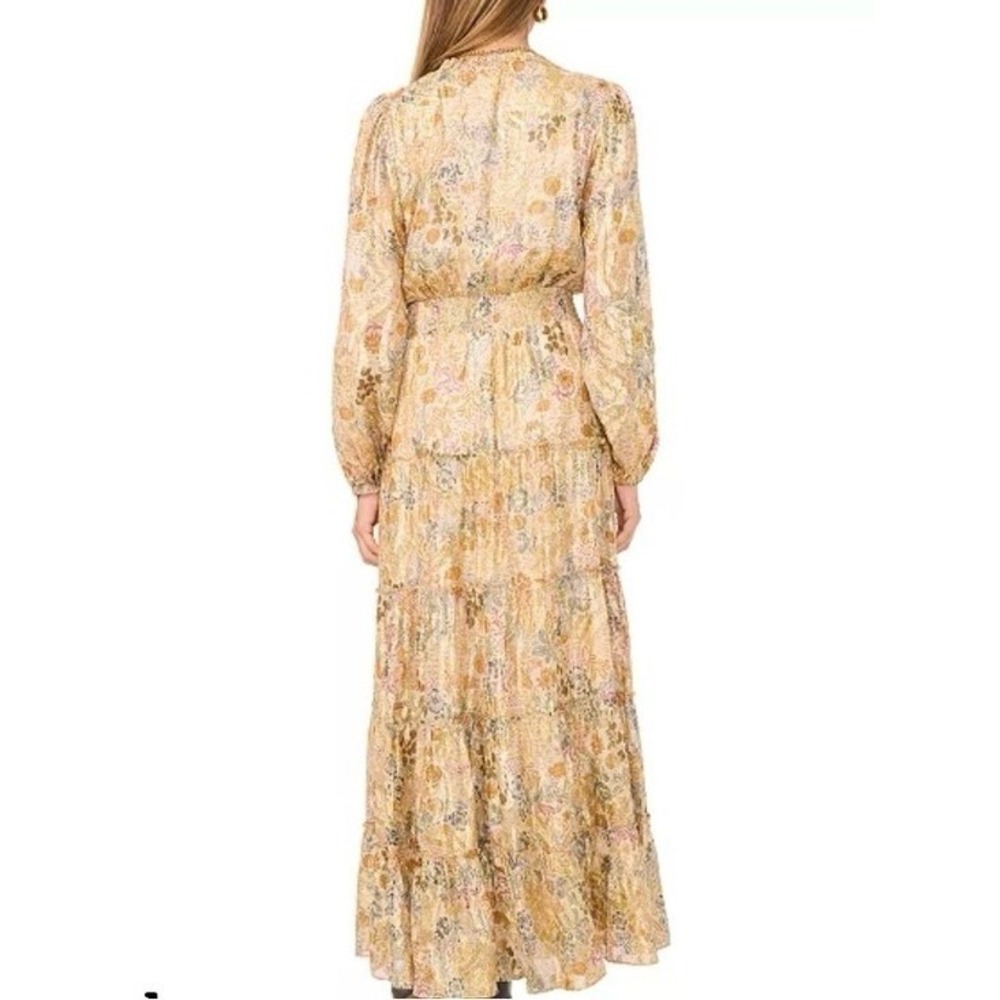 MSK Metallic Gold Floral Tiered Maxi Dress 93467194Q size M NEW - Picture 2 of 14